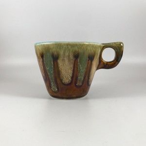 Dryden Pottery Drip Glaze Coffee Mug Cup Brown Green Blue MCM VTG Hot Springs AR